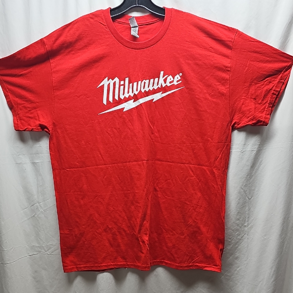 Gildan Red Men's T-Shirt with White Milwaukee Logo